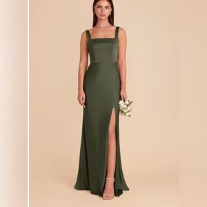 Birdy Grey Alex Olive Green Matte Satin Bridesmaid Dress